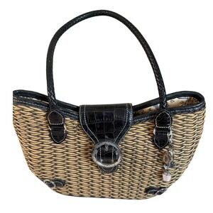 VTG Brighton Debbie Basket Weave Straw Shoulder Handbag Purse Summer Vacay Beach